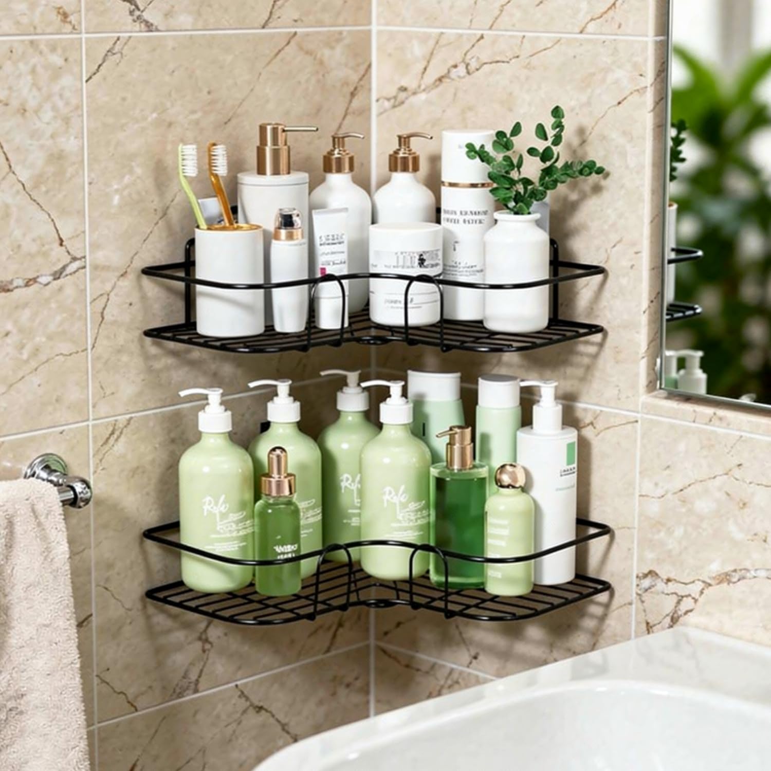 Well Set Self Adhesive Corner Shelf For Bathroom/Adhesive Shelf For Kitchen With Magic Sticker/Bathroom Organizer Without Drill 