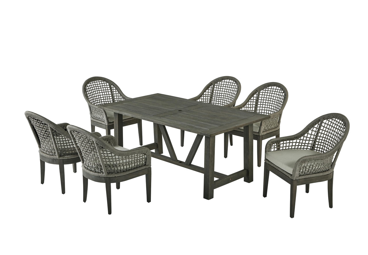 Best Quality Furniture D1005 Outdoor Dining Set, 1 Table + 6 Chairs, Gray