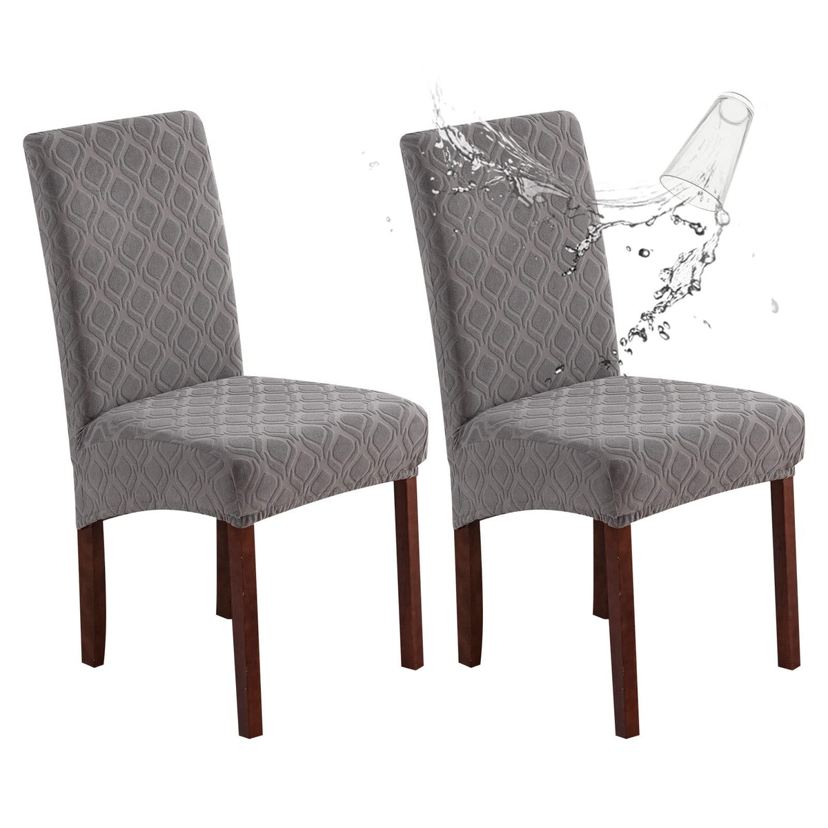 Genina Waterproof Chair Covers For Dining Room, Stretch Jacquard Dining Chair Slipcovers Removable Washable Chair Protector For Kitchen, Parsons (Jacquard-Light Gray, 2 Pcs)