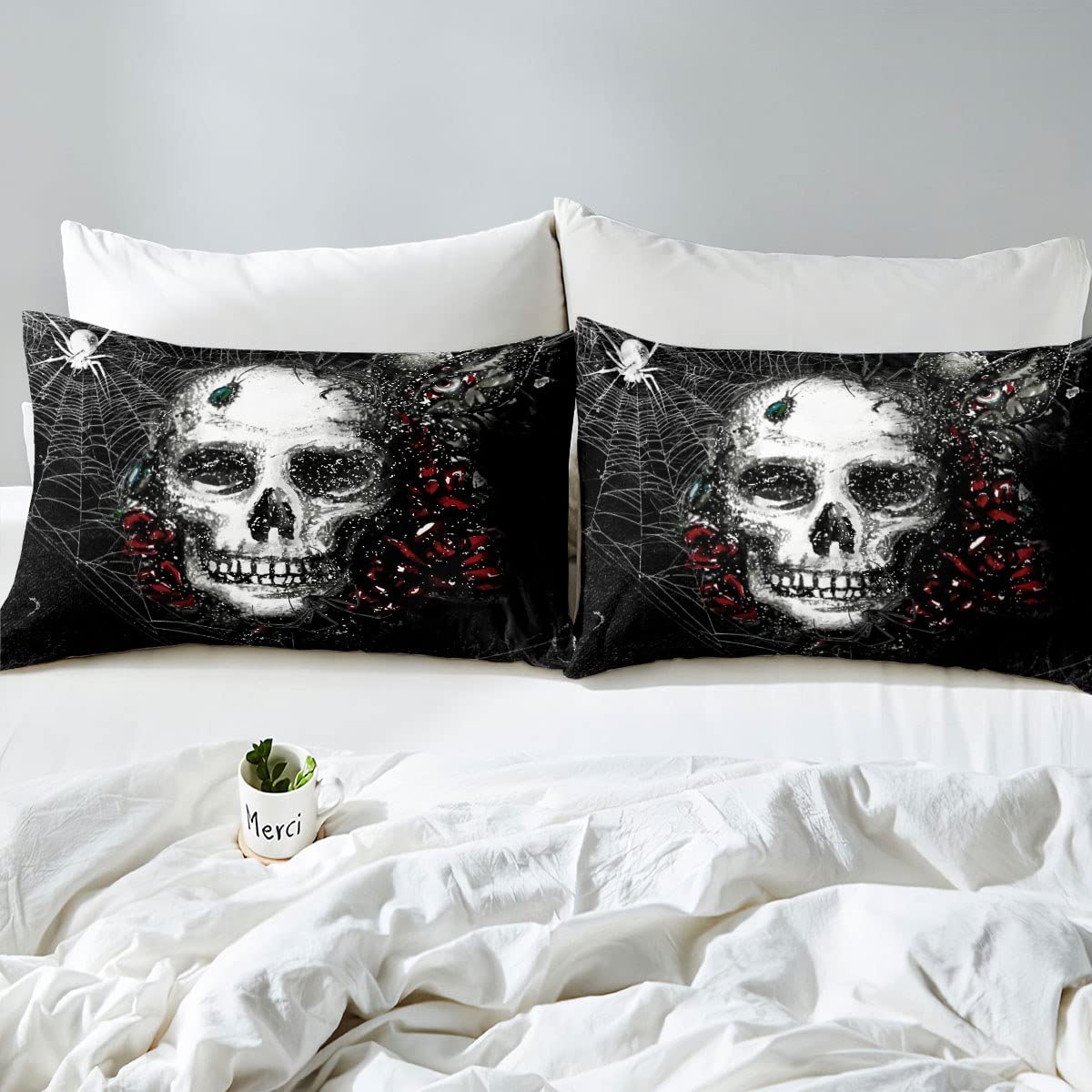 Sugar Skull Sheet Set Gothic Skull Bedding Set For Kids Boys Girls Teens Halloween Themed Bed Sheets Breathable Skeleton Design
