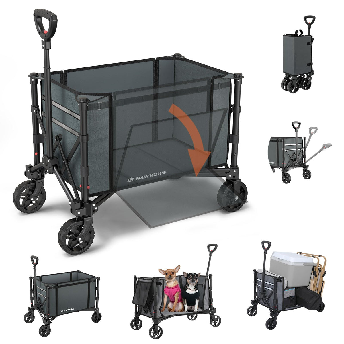 Collapsible Wagon Cart With Wheels 220Lbs Foldable Wagon 120L Shopping Cart For Groceries Folding Utility Wagon For Beach, Garde