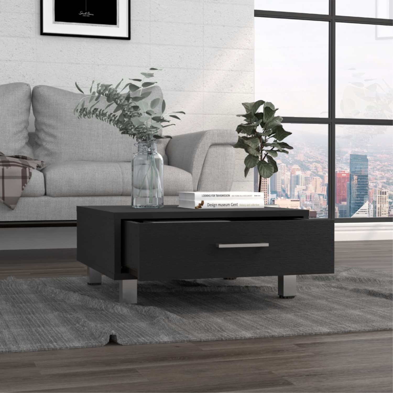 Athens Coffee Table, 1 Drawer, 4 Legs, Black