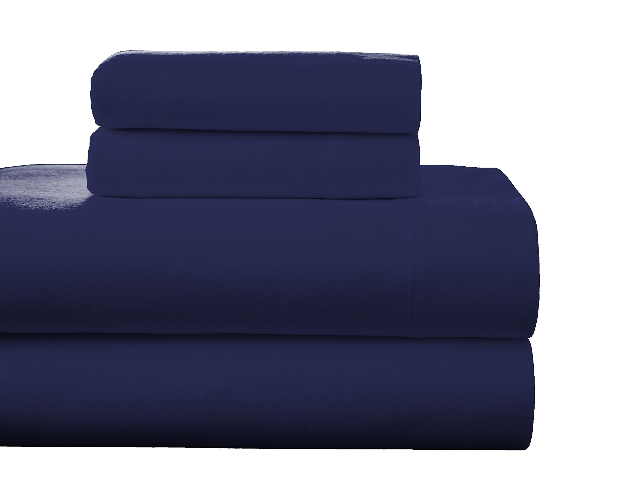 Pointehaven Flannel Deep Pocket Set With Oversized Flat Sheet, Twin, Navy