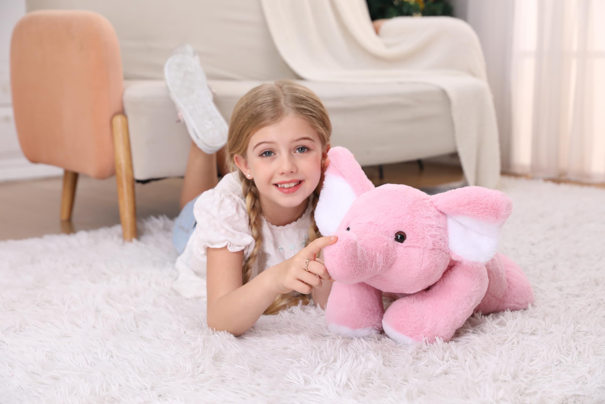 Jellymallow 5 Lbs 27' Weighted Elephant Stuffed Animals Pink, Giant Elephant Plush Pillow Huggable Plushie For Kids And Adults