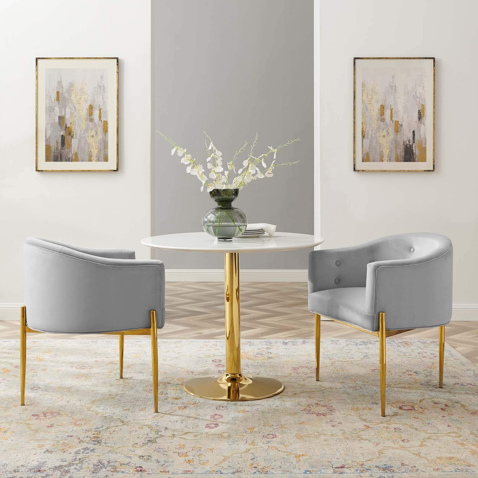 Modway Savour Tufted Performance Velvet Accent Chairs In Light Gray - Set Of 2