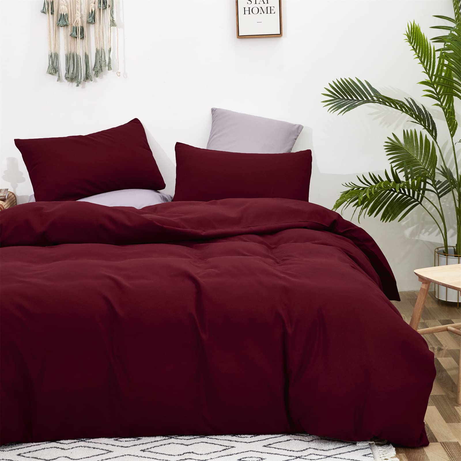 Karever Burgundy Comforter Full Size Dark Red Bedding Set Soft Pure Burgundy Comforter Set Durable Burgundy 3 Pcs Bed Set 1 Comf