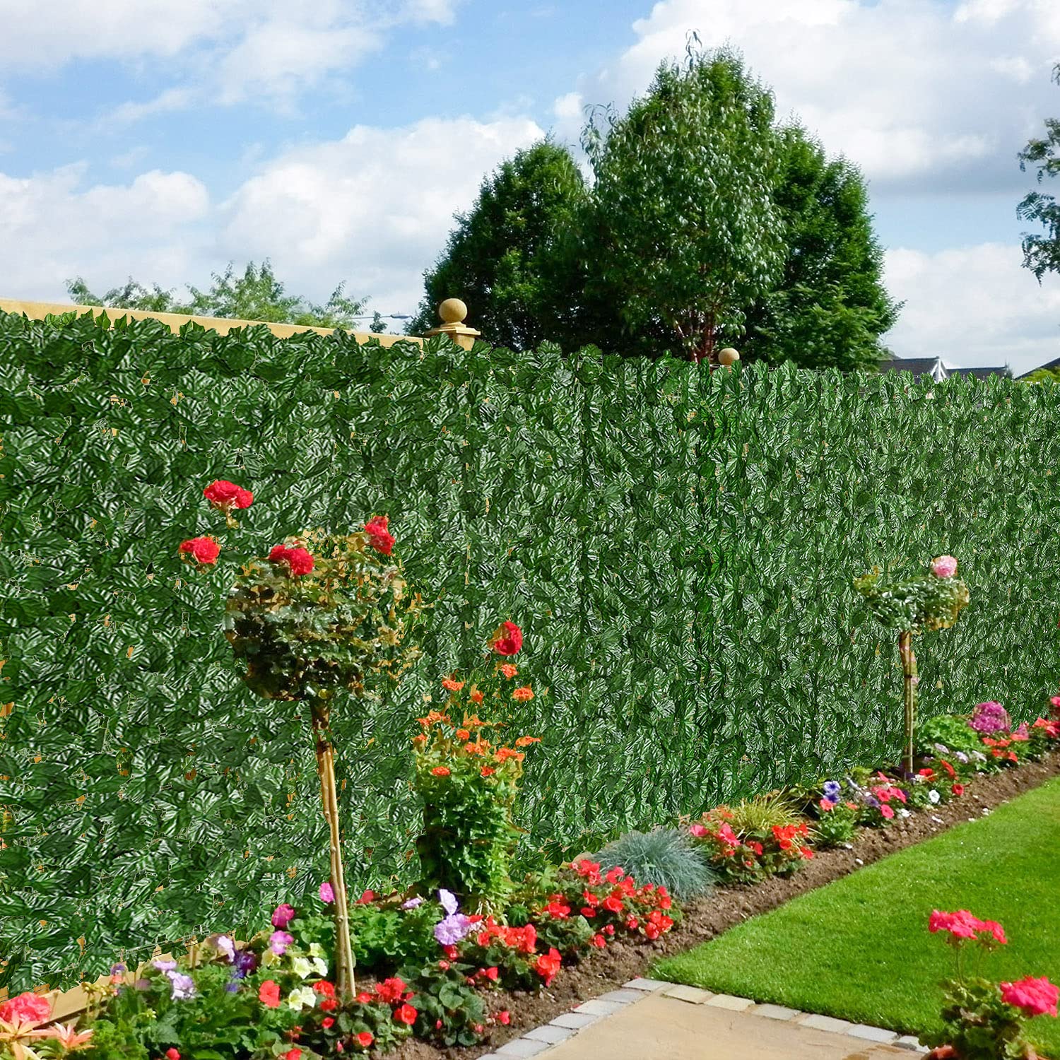 Dearhouse Artificial Ivy Privacy Fence Wall Screen, 117.9X59 Inch Artificial Hedges Fence And Faux Ivy Maple Leaf Decoration For