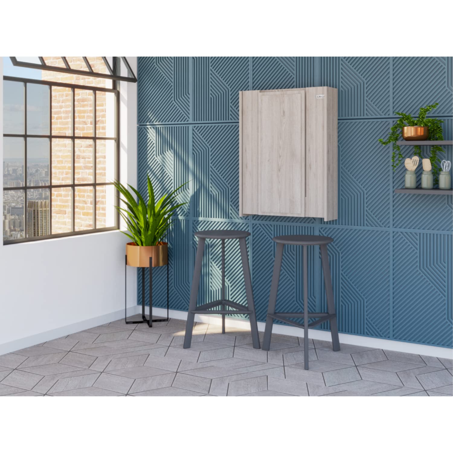 DEPOT E-SHOP Toscana Wall Foldable Table with 7 Shelves (Light Gray)