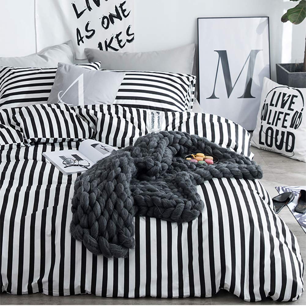 Karever White And Black Stripes Comforter Set Cal King Women Bedding Set Soft Durable White Striated Bedding Set Black Stripes C