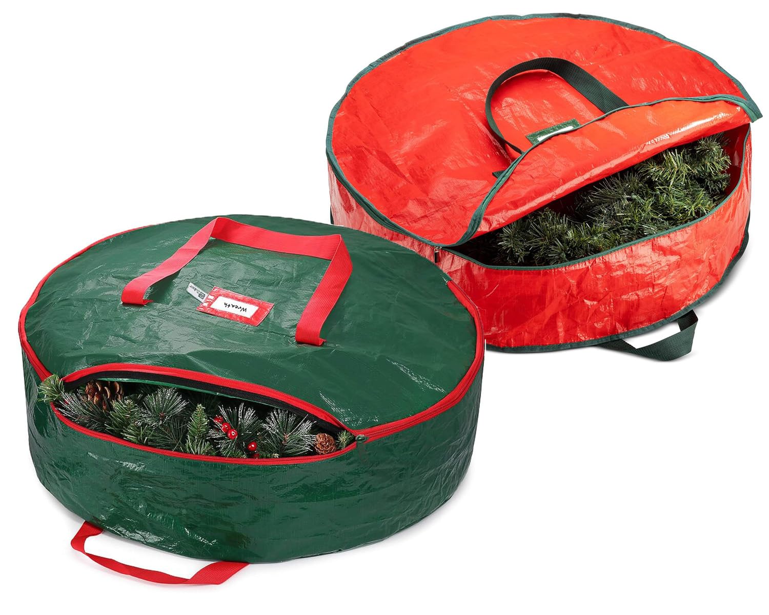 Christmas Wreath Storage Bag 24 Inch - 2 Pack Christmas Wreath Garland Storage Container with Dual Zipper & Handles, Wreath Stor