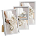 upsimples 4x6 Picture Frame Set of 3, Made of High Definition Glass for 4 x 6 Silver Frames, Wall and Tabletop Display Thin Bord