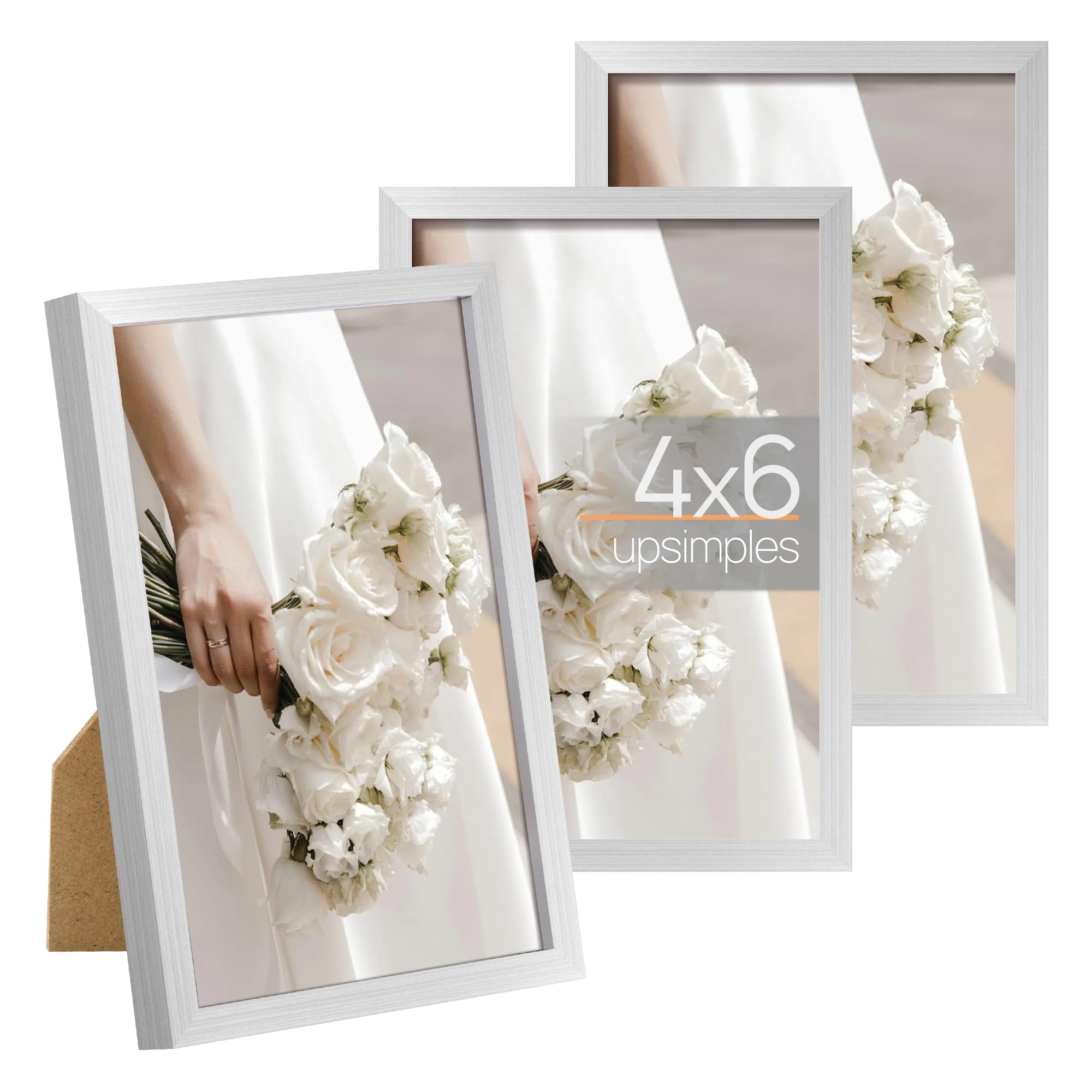upsimples 4x6 Picture Frame Set of 3, Made of High Definition Glass for 4 x 6 Silver Frames, Wall and Tabletop Display Thin Bord