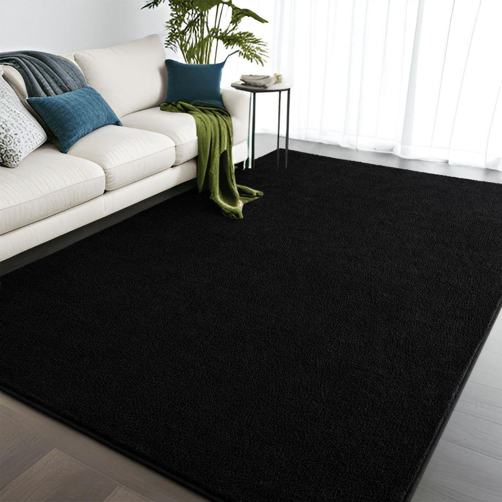 Larhom Large Modern Area Rugs For Bedroom Living Room, 6X9 Feet Black Rug, Thickened Memory-Foam Indoor Carpets, Minimalist Rug