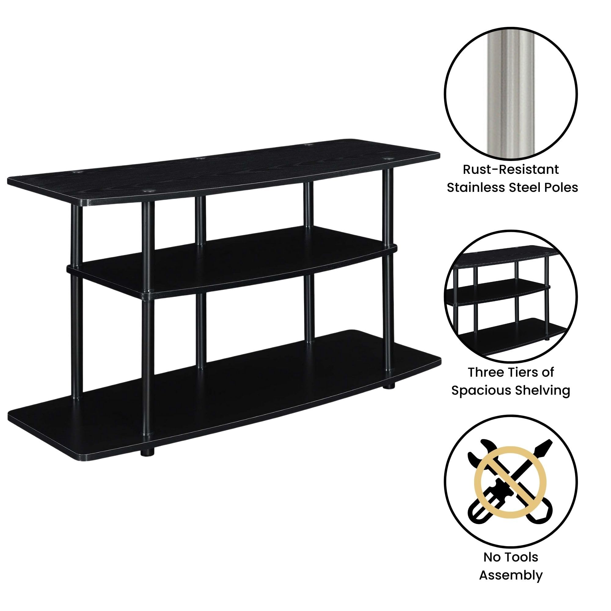 Convenience Concepts Designs2Go 3-Tier Wide TV Stand, 42", Black/Black