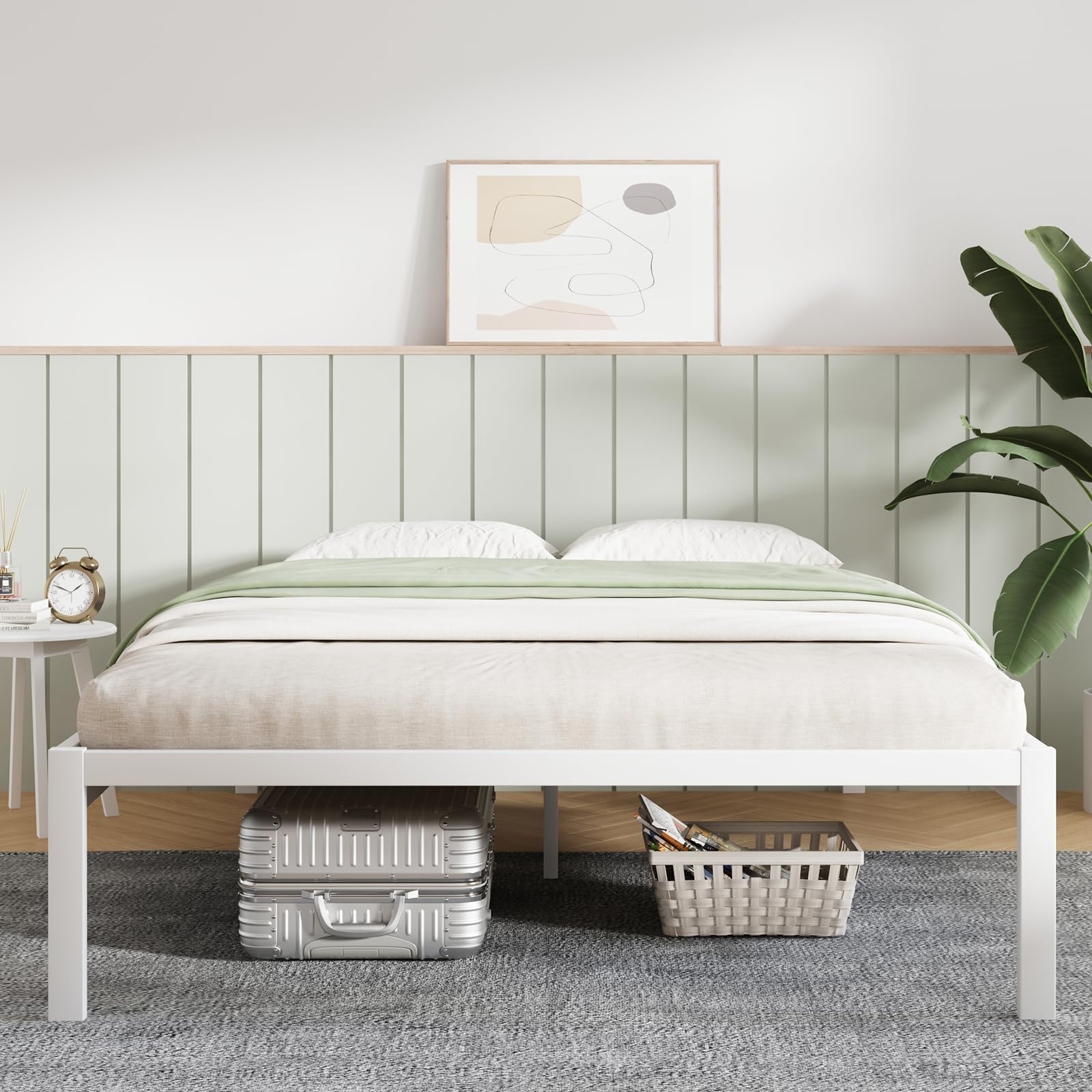 Novilla Queen Bed Frame Without Headboard, Metal Platform Bed Frame, Heavy Duty, Wood Slat Support, No Box Spring Needed, Easy A