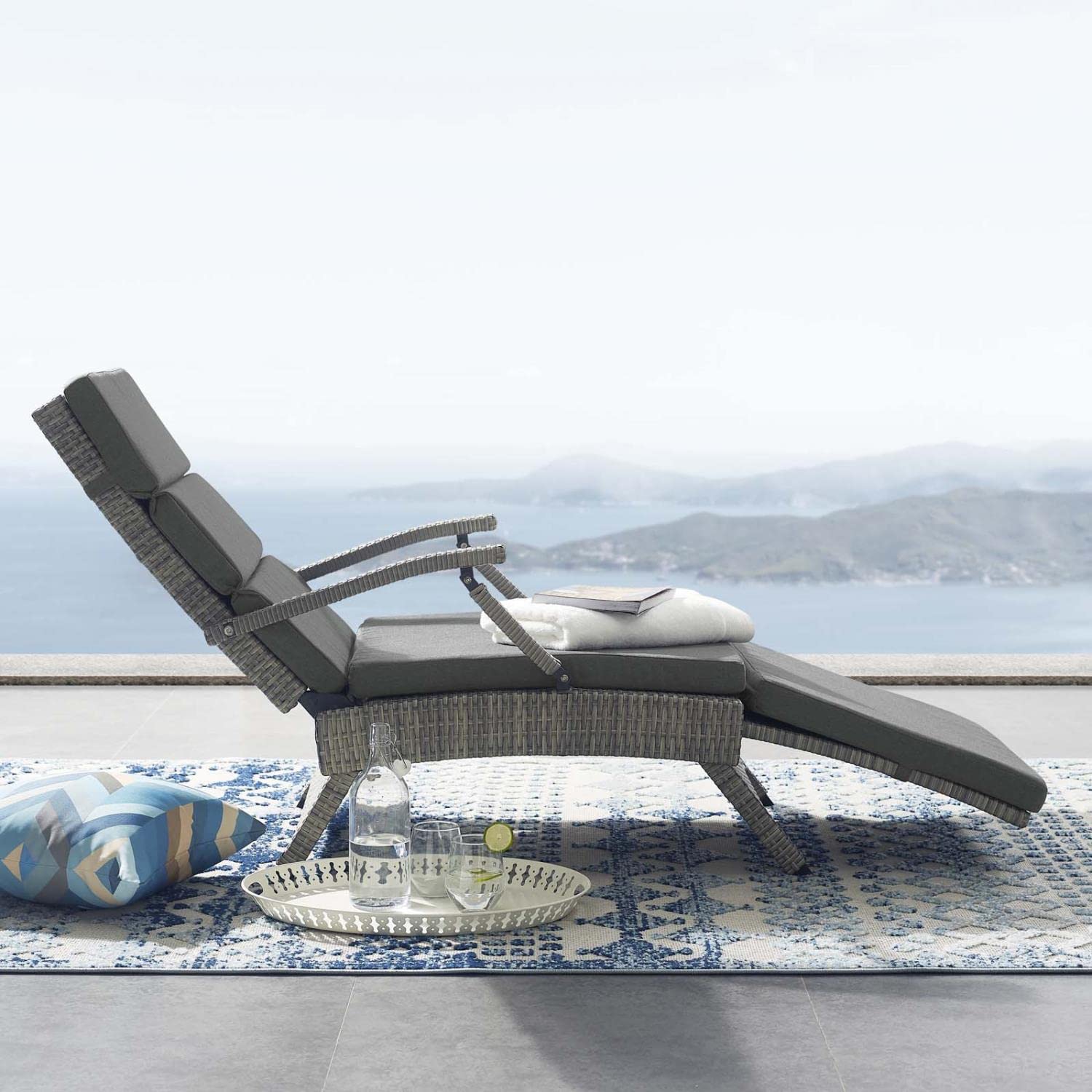 Modway Envisage Outdoor Patio Wicker Rattan Chaise Lounge in Light Gray Charcoal