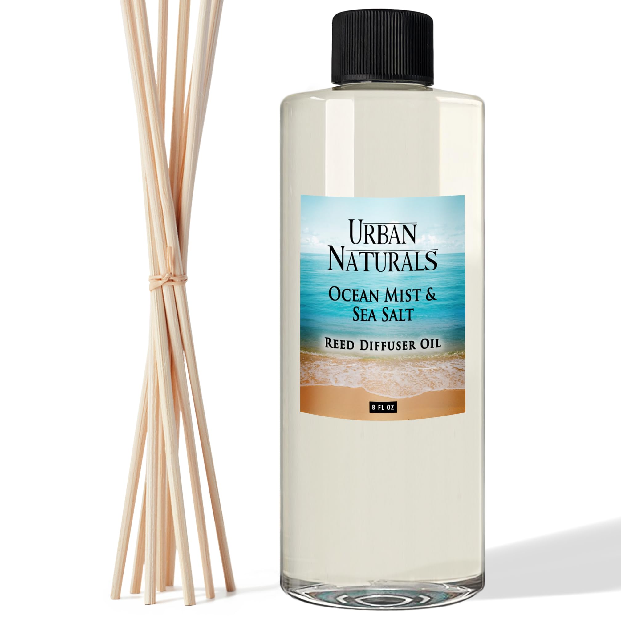 Urban Naturals Ocean Mist & Sea Salt Essential Oil Reed Diffuser REFILL | Large 8 Ounce Size | includes a Free Set of Reed Stick