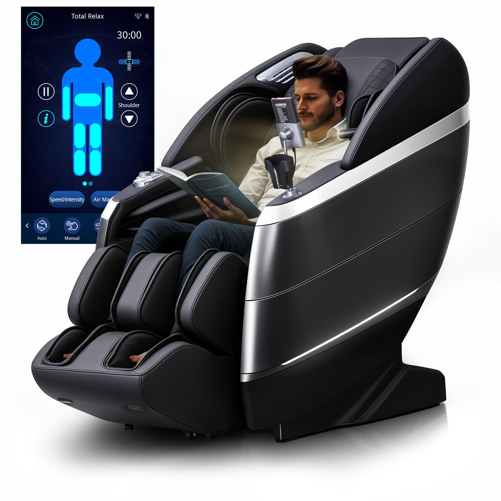 HealthRelife 4D Massage Chair Full Body, 166 Flexible Track, 18 Modes, 11Technique, 36 Airbag Massage, with Yoga Stretch, Foot M