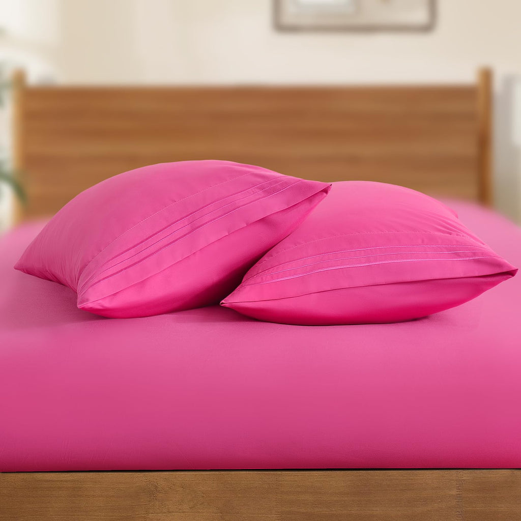 Horbaunal 2 Pack Microfiber Pillowcases Standard Size Hot Pink Bed Pillow Cases With Envelope Closure, 1800 Thread Count Soft &