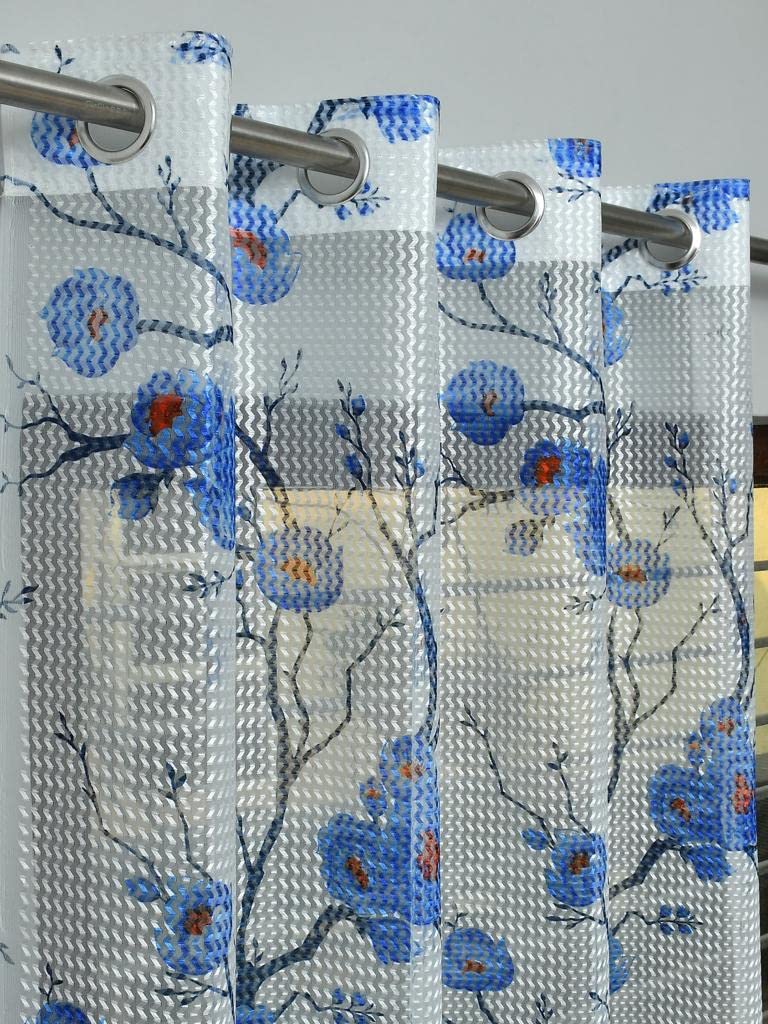 Rensum Net Floral Curtains for Door 7Ft Set of 2 | Light Filtering Tissue Curtain Drapes for Home Office Decor | Eyelet Grommet