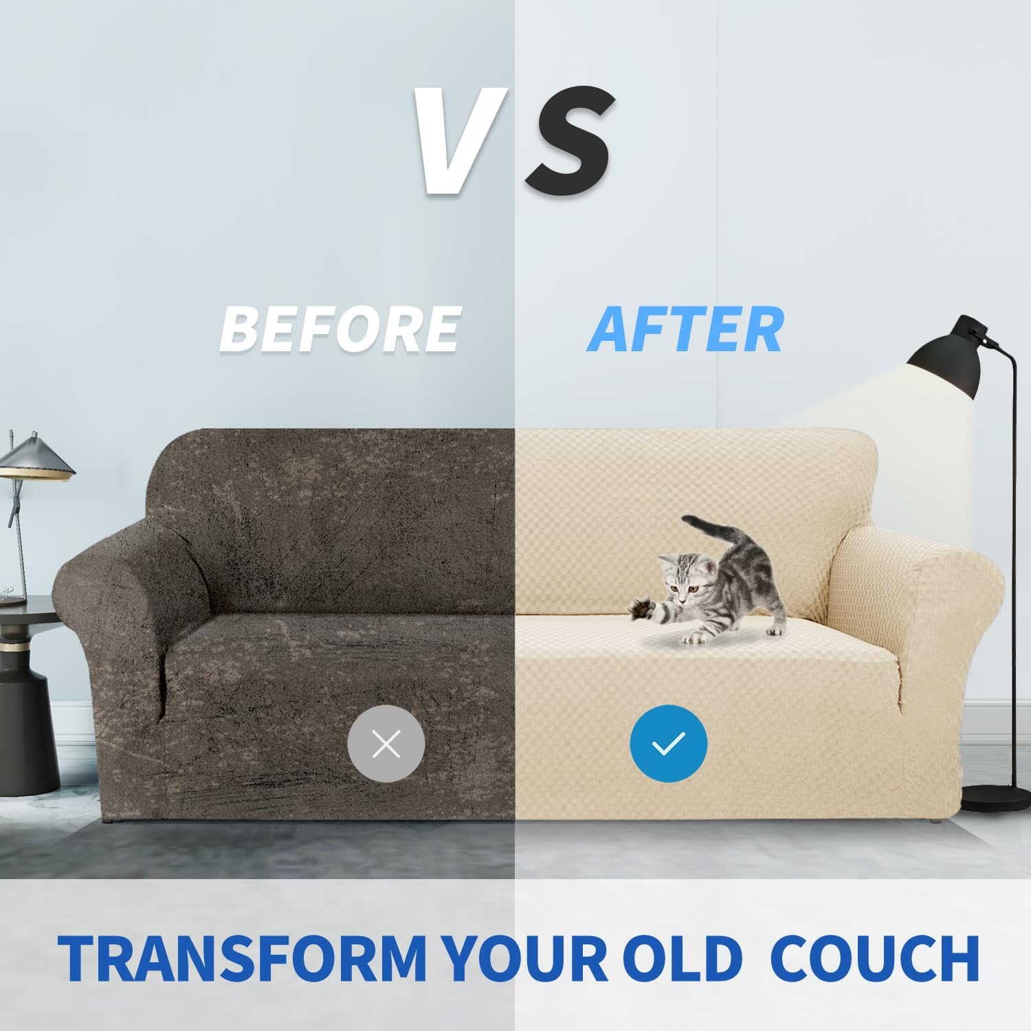 Znsayotx 1 Piece Jacquard Chair Slipcovers For Living Room High Stretch Chair Covers With Arms Anti Slip Pets Friendly Couch Sofa Armchair Cover Furniture Protector (Chair, Light Beige)