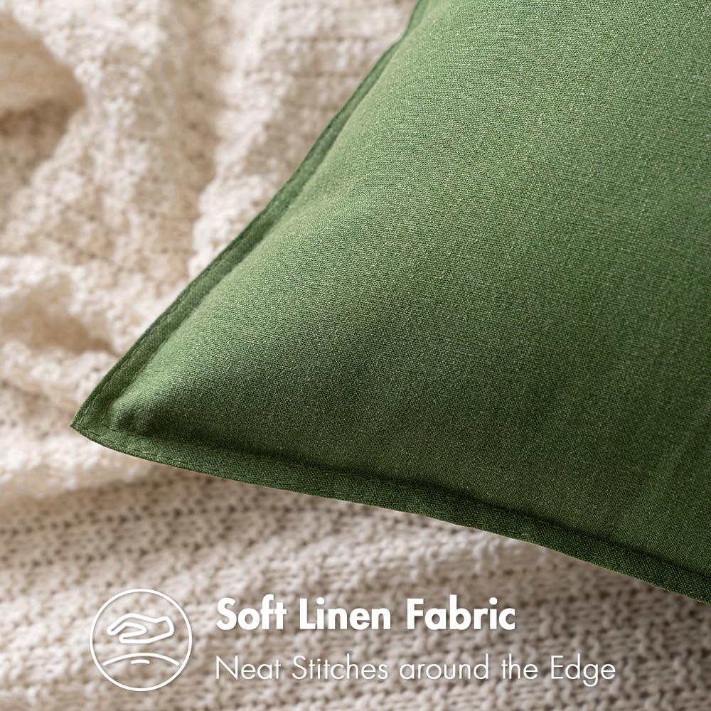 Miulee Pack Of 2 Moss Green Pillow Covers 24X24 Inch Decorative Couch Throw Pillow Covers Spring Linen Cushion Covers Set Modern Farmhouse Home Decor For Sofa Living Room Bed