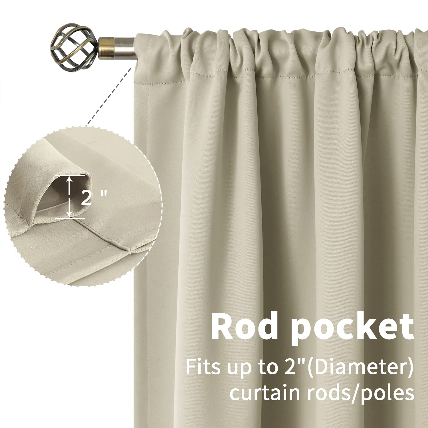 Bgment Short Blackout Curtains 36 Inches Length For Kitchen Camper - Rod Pocket Thermal Insulated Small Window Drapes For Bathroom Basement, Light Camel, 2 Panels, 34 X 36 Inch