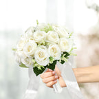 Febou Wedding Bouquets For Bride Bridesmaid Bouquet Ivory Bridal Bouquet Artificial Roses For Wedding Church Home Decoration (Iv