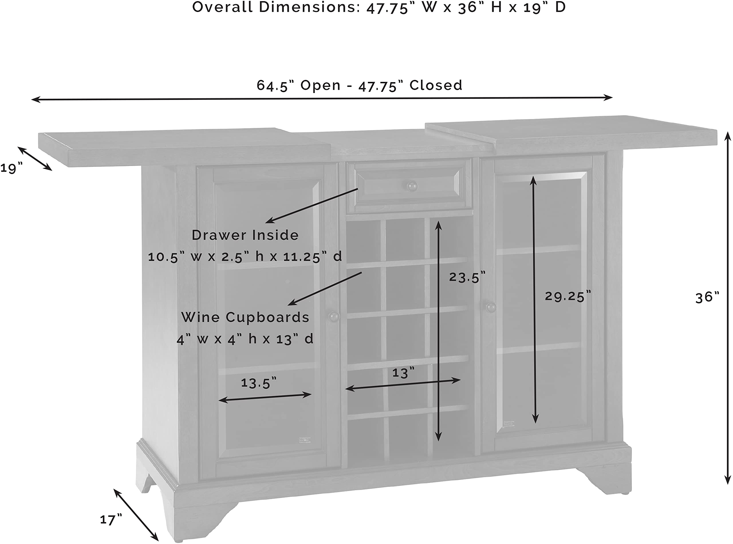 Crosley Furniture Lafayette Sliding Top Bar Cabinet With Storage Shelves, Drawer, And Wine Rack, Black