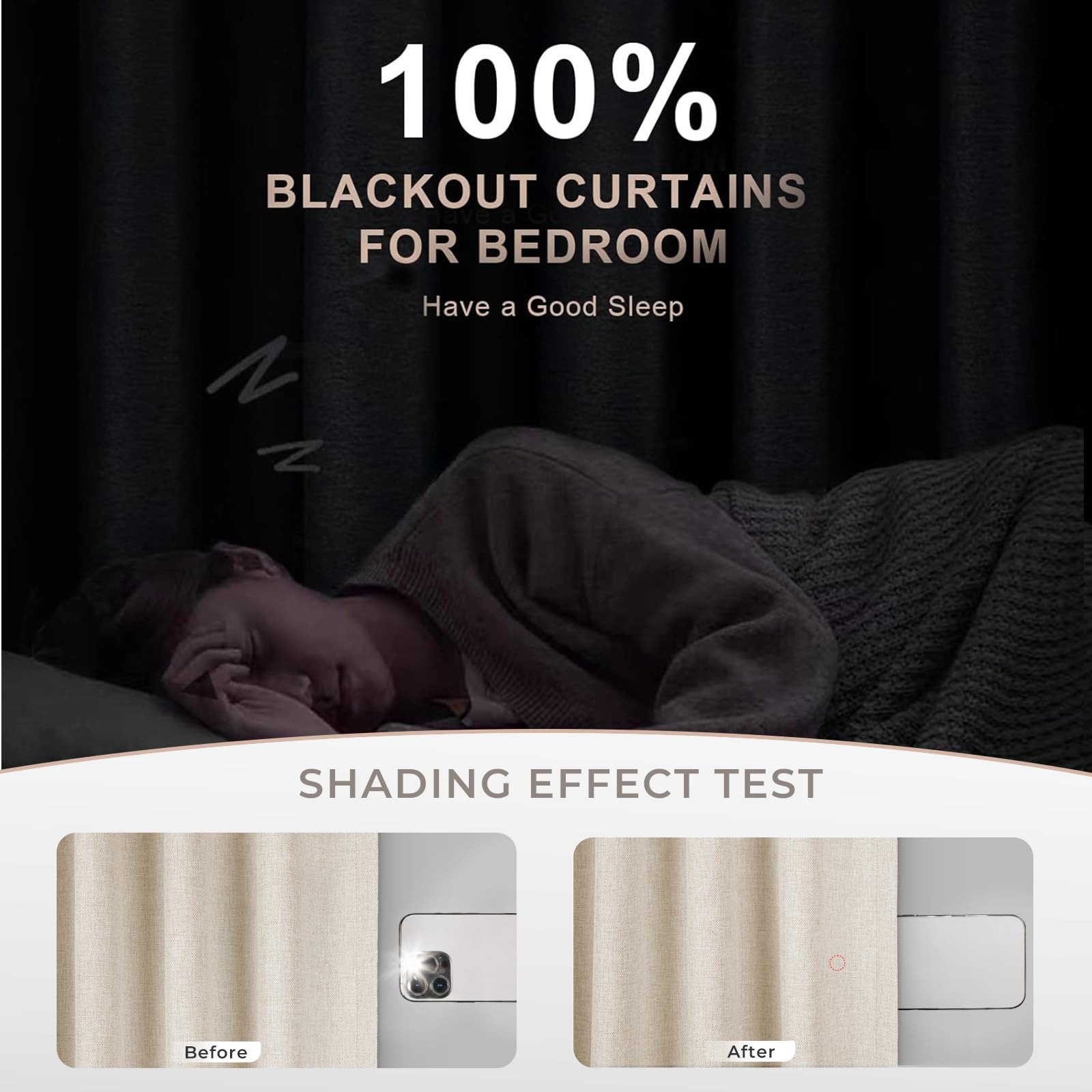 Inovaday 100% Blackout Cream Curtains For Bedroom, Thermal Insulated Linen Blackout Curtains 63 Inch Length 2 Panels Set, Back T