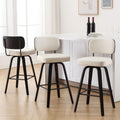 Bekrvio Swivel Bar Height Stools Set Of 3, Upholstered Faux Leather Barstools With Back, 29' Seat Height Tall Bar Stools For Kitchen Counter, Black Wood Frame, Cream White