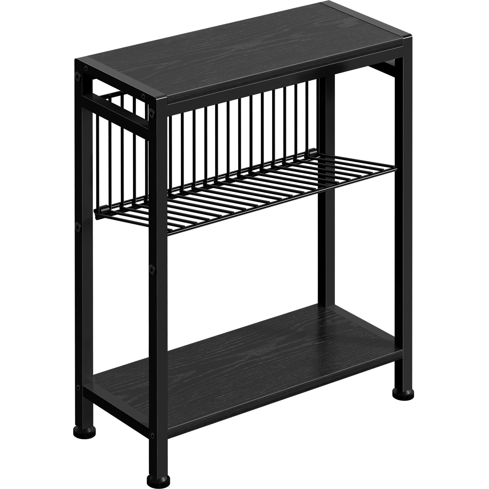 Homedawn Small End Table For Small Space, 3-Tier Narrow Side Table With Magazine Holder,Small Nightstand, Skinny Snack Couch Tab