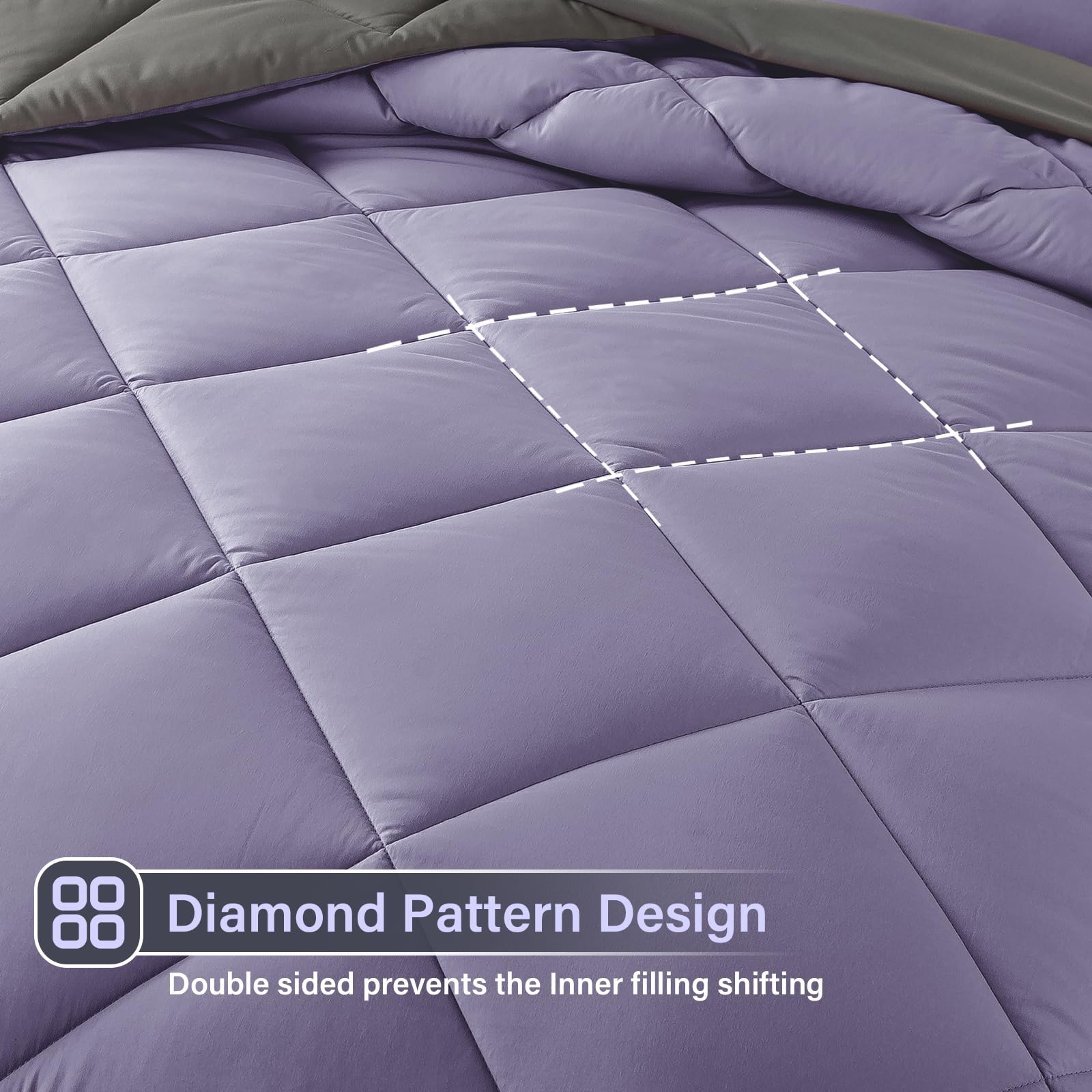 Cosybay Bed In A Bag Full Reversible Comforter Sets 7Pcs All Season Down Alternative Bedding Sets Lavender And Grey With Comfort