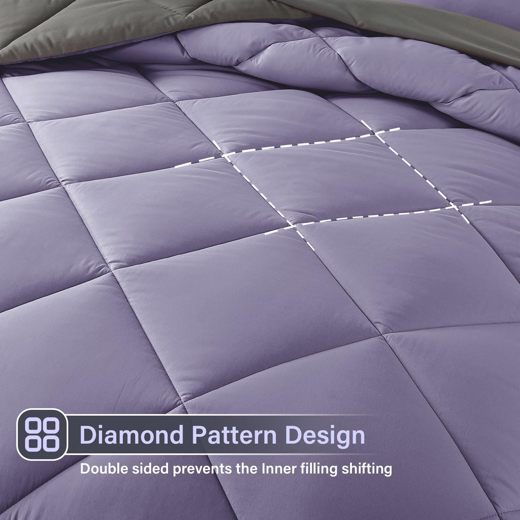 Cosybay Bed In A Bag King Reversible Comforter Sets 7Pcs All Season Down Alternative Bedding Sets Lavender And Grey With Comfort