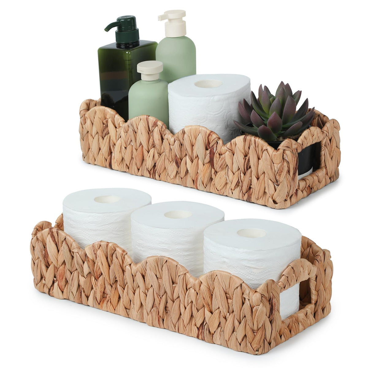 YANGQIHOME Toilet Paper Basket, Water Hyacinth Toilet Tank Basket for Storage, Scalloped Baskets for Bathroom Decor, Bedroom Nur