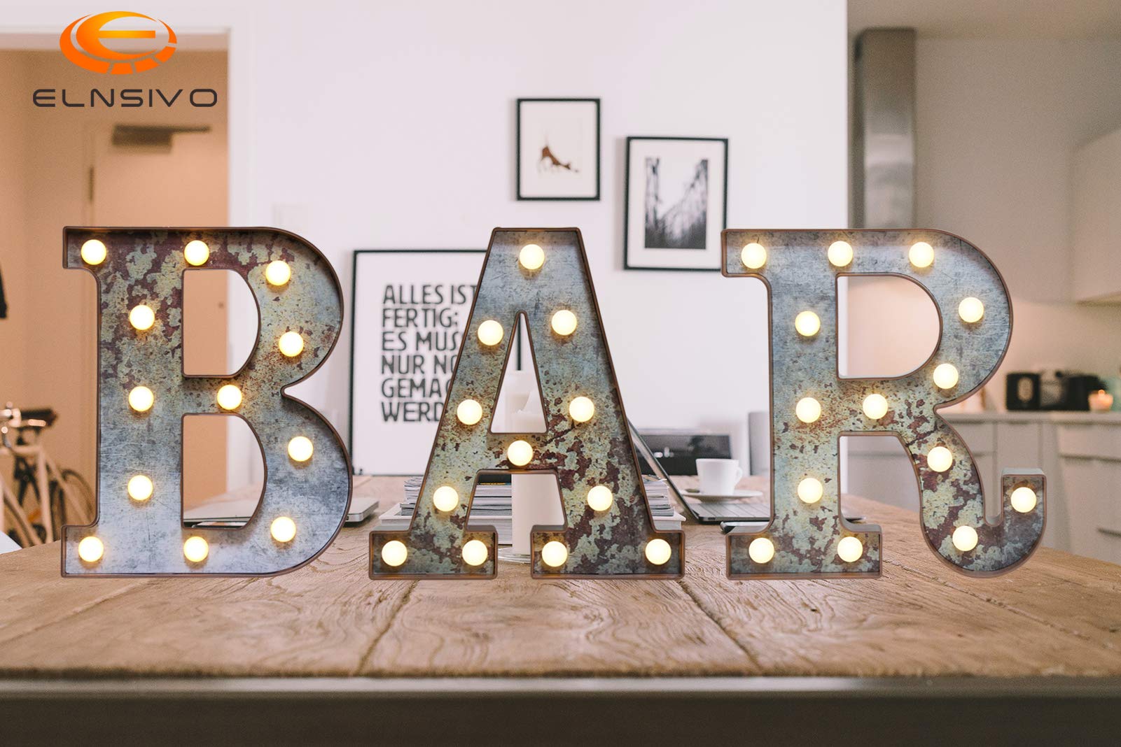 Elnsivo LED Marquee Light Up Letter Y, Vintage Industrial Style, Rust Metal Effect, Gold, Plastic