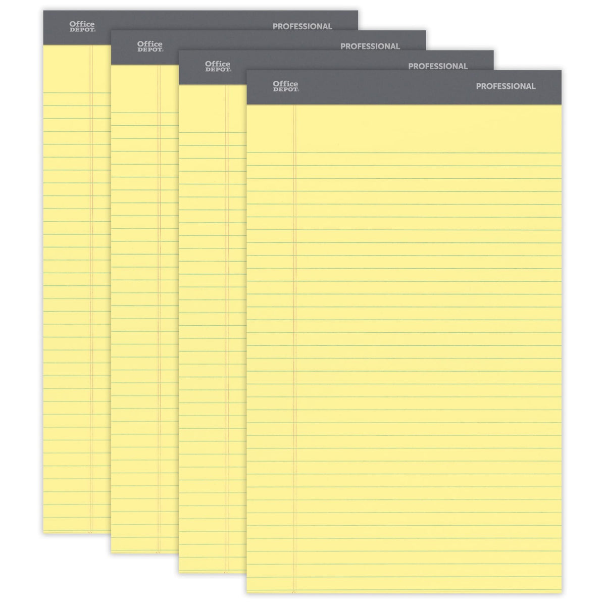 Office Depot Professional Legal Pad, 8 1/2In. X 14In., Canary, Legal Ruled, 50 Sheets, 4 Pads/Pack, 99489
