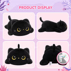 Mewaii Cute Cat Plush Pillow, Kawaii Plushies Black Cat Stuffed Animals, Squishy Plushies, Cuddle Plush Pillow For Boys & Girls