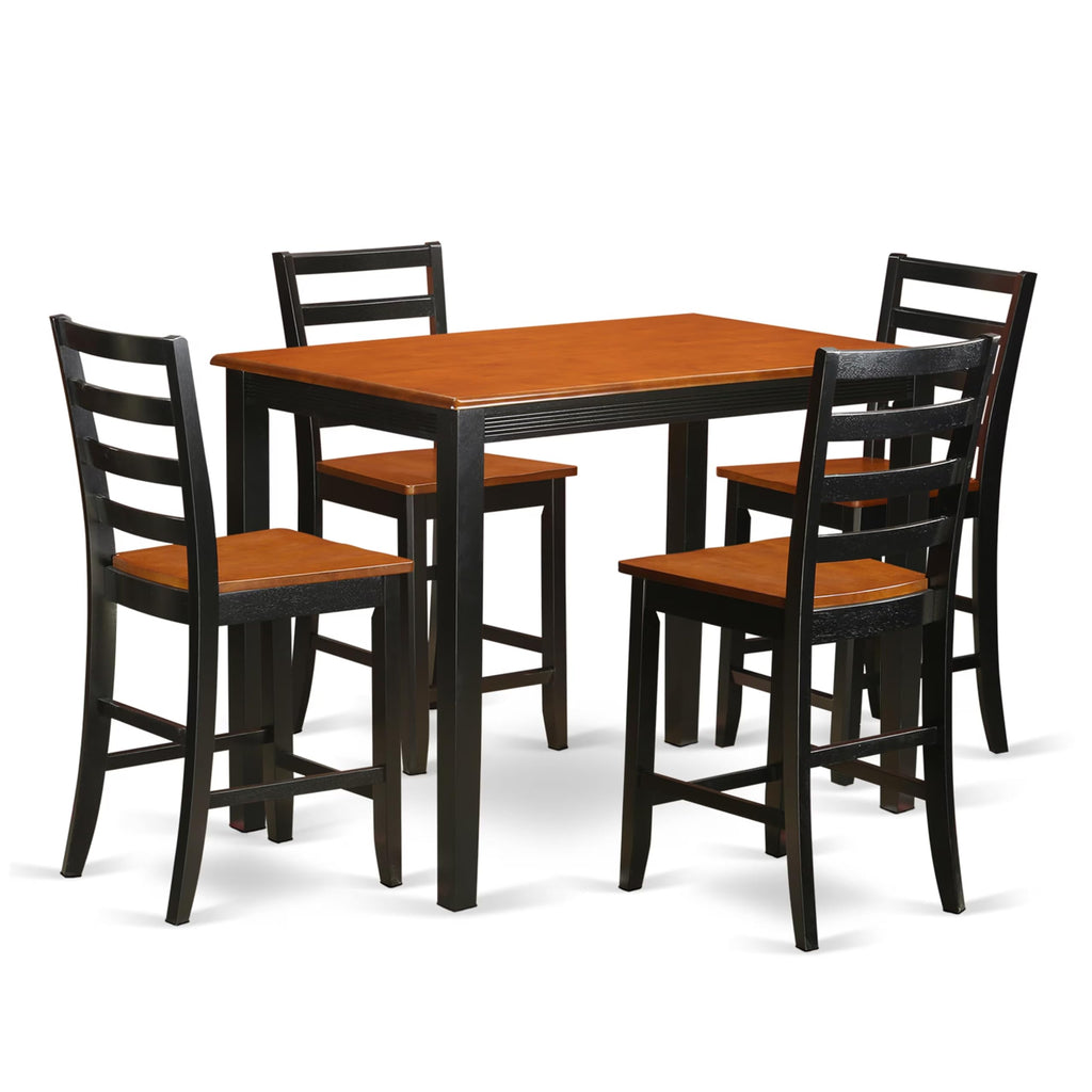 East West Furniture YAFA5-BLK-W 5 Piece Counter Height Dining Table Set Includes a Rectangle Wooden Table and 4 Kitchen Dining Chairs, 30x48 Inch, Black & Cherry