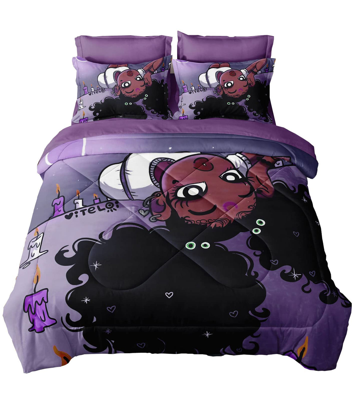 Sirdo Purple Full Comforter Set With Sheets Black Girl Magic Comforter For Kids Teens Cute Princess Bedding Sets Girls Bedroom S