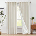 Jinchan Linen Beige Curtains 84 Inches Long For Living Room Farmhouse Rod Pocket Back Tab Light Filtering Window Drapes With Lined For Bedroom Crude 2 Panels Ecru
