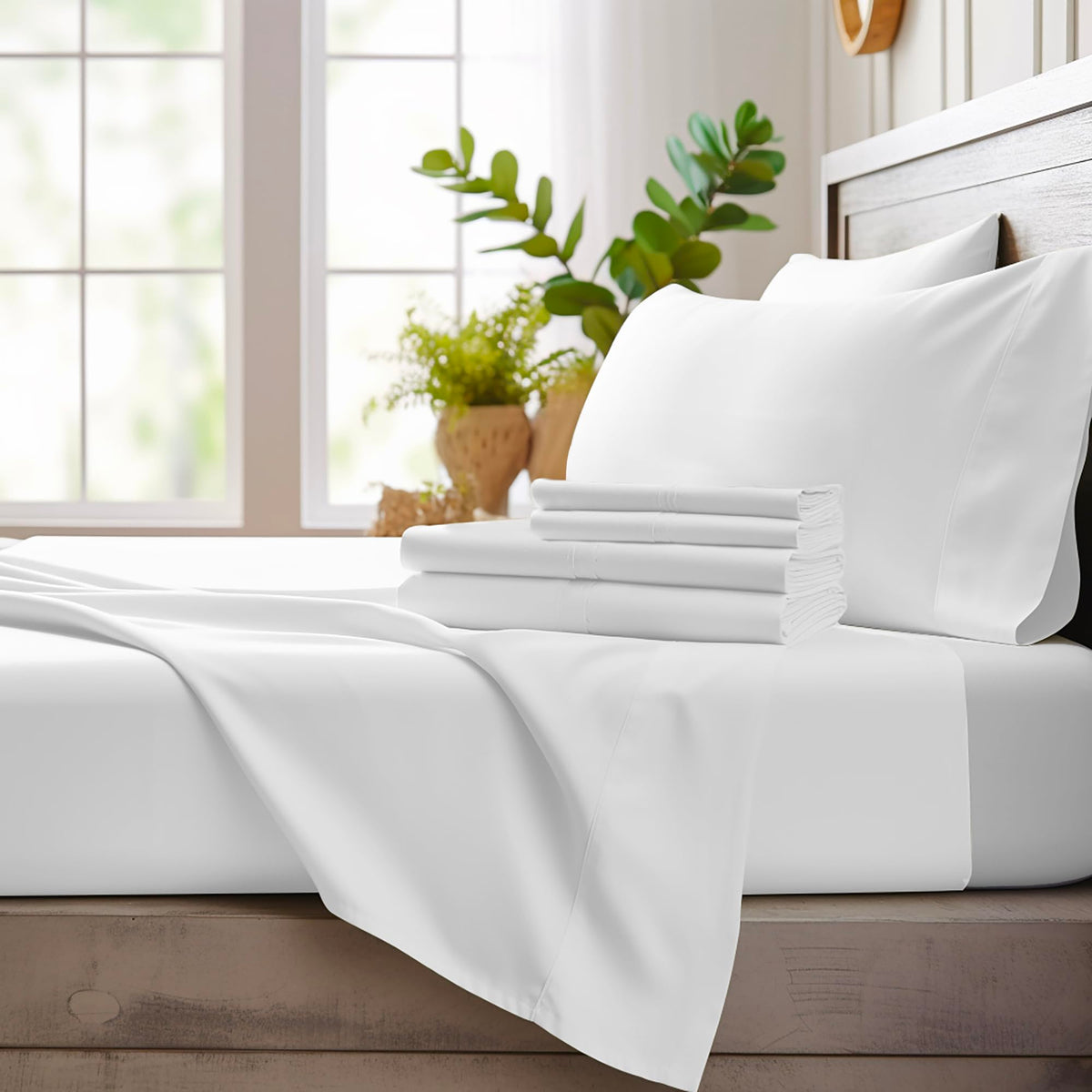 Bamboo Bay 4 Piece Bed Sheet Set Fits Up To 16' Deep Pocket - King - White