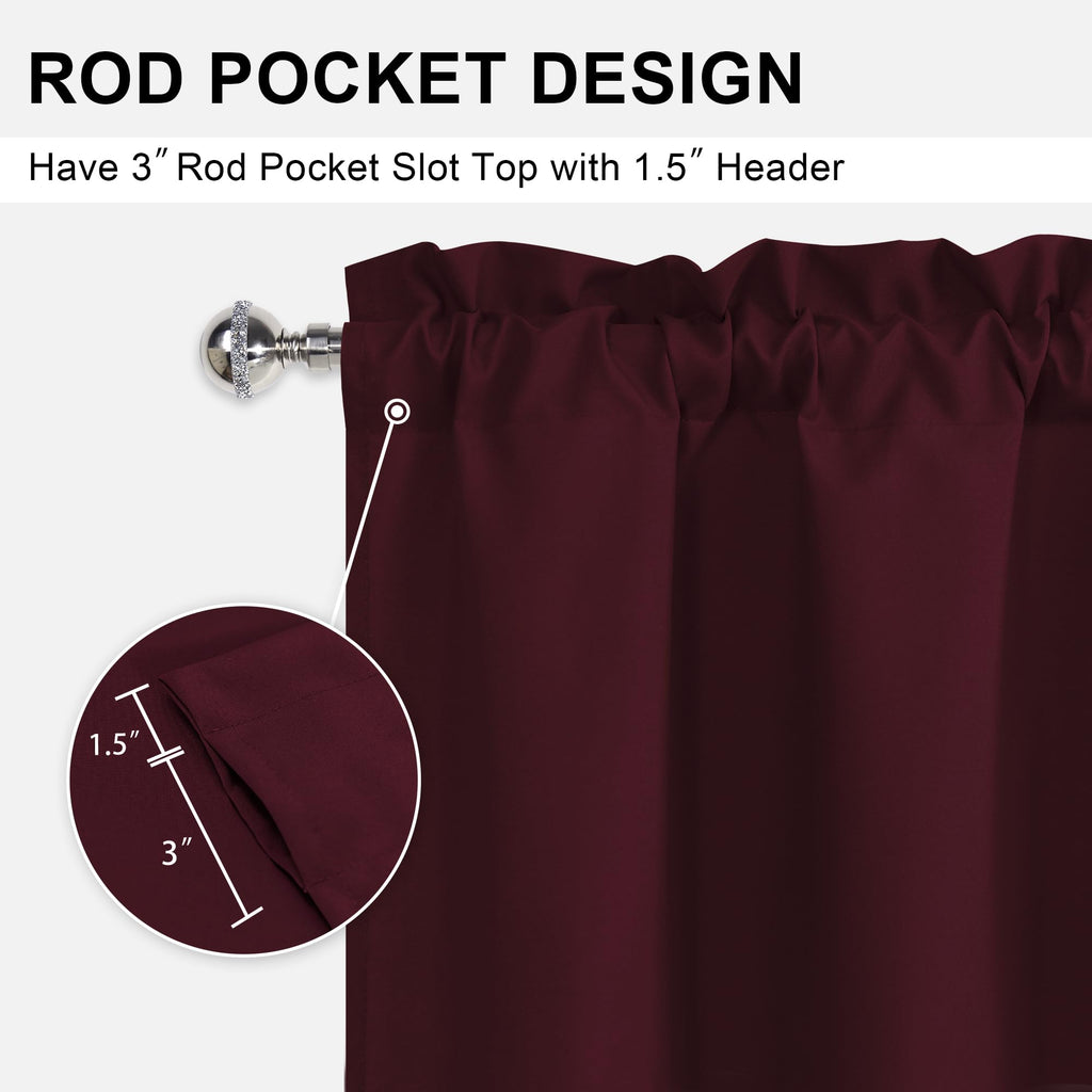 Dwcn Burgundy Valance Curtains For Living Room, Kitchen Valance Solid Short Topper - Room Darkening Curtain Valance, Rod Pocket