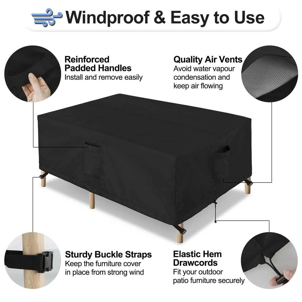 Outdoorlines Outdoor Waterproof Patio Table Furniture Set Covers - Rectangle Couch Sectional Cover Outside Weatherproof Patio Furniture Covering For Deck, Lawn And Backyard 74'L X 47'W X 28'H, Black