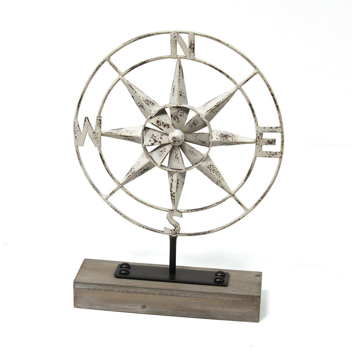 HomeRoots Distressed White, Wood 70% Metal,30% MDF Metal Compass Table Top