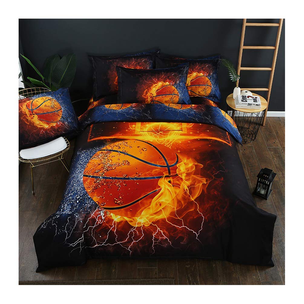 Homebed 3D Sports Fire Basketball Bedding Set For Teen Boys,Duvet Cover Sets With Pillowcases,Full Size 90' X 90',3Pcs,1 Duvet
