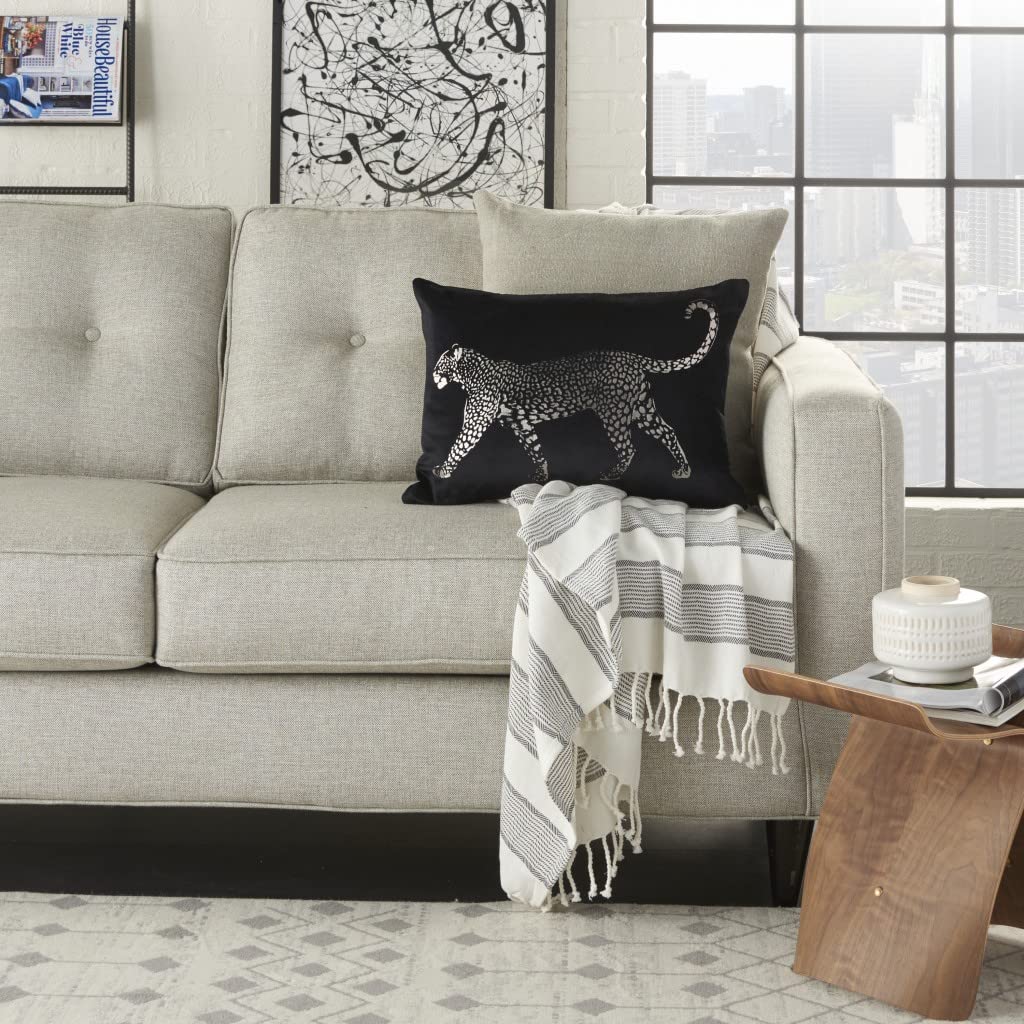 HomeRoots Grey Cotton Black Leopard Lumbar Pillow