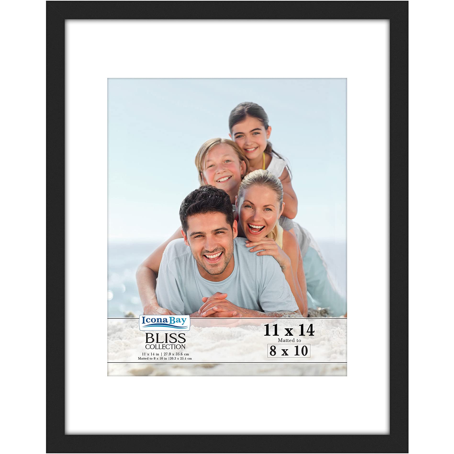 Icona Bay 11x14 Black Picture Frame with Removable Mat for 8x10 Photo, Modern Style Wood Composite Frame, Wall Mount Only, Bliss