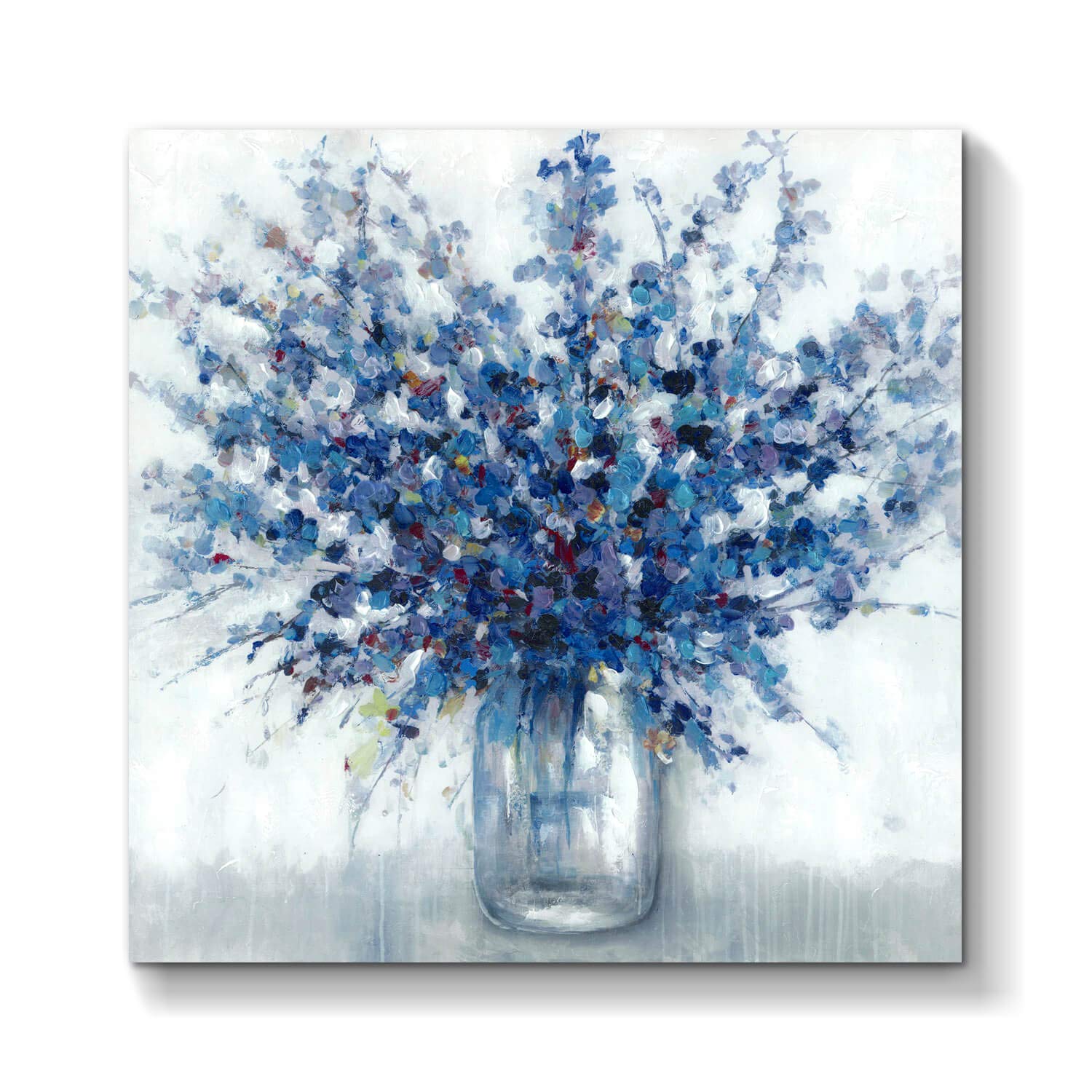TAR TAR STUDIO Abstract Bouquet Canvas Wall Art: Blue Flowers in Vase Artwork Print Painting for Living Room Office (24W x 24
