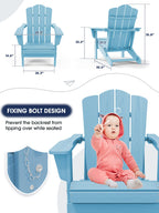 Kingyes Folding Adirondack Chair Set Of 2, Hdpe All-Weather Folding Adirondack Chair, Light Blue